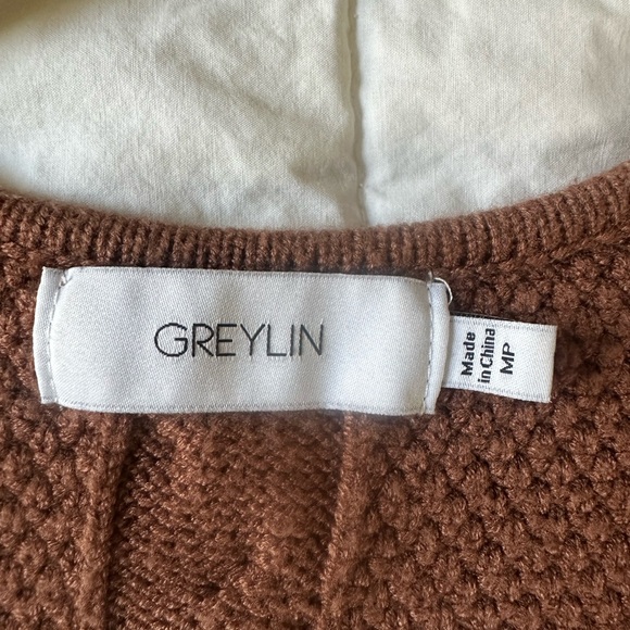 Greylin Anthropologie Brown Cable Knit Sweater Wrap Dress NWOT Medium Petite - Picture 3 of 3